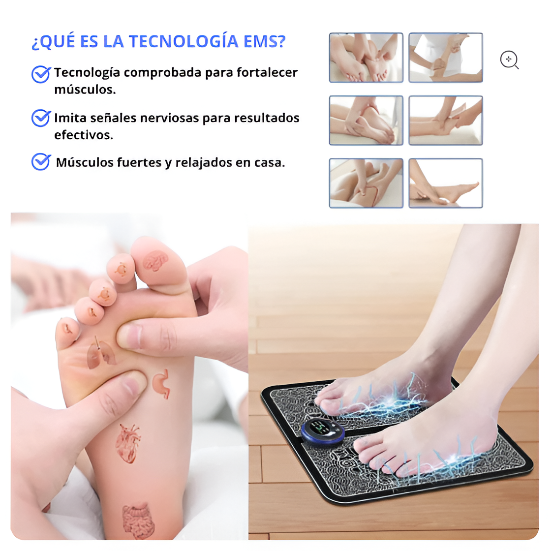 La tecnologia EMS (Estimulación Eléctrica Muscular) brinda un masaje profundo y efectivo