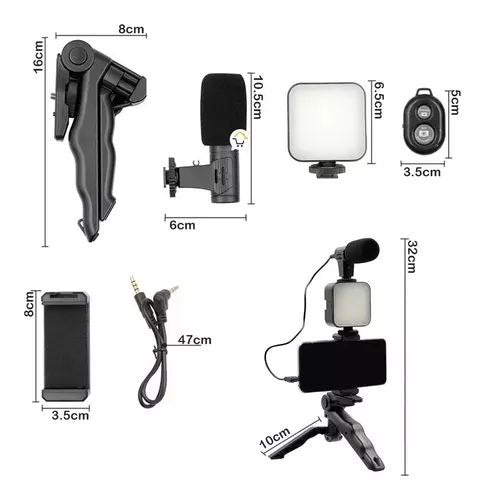 Trípode estabilizador para celular con luz y micrófono