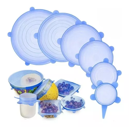 Set de 6 tapas de silicona ajustables y reutilizables