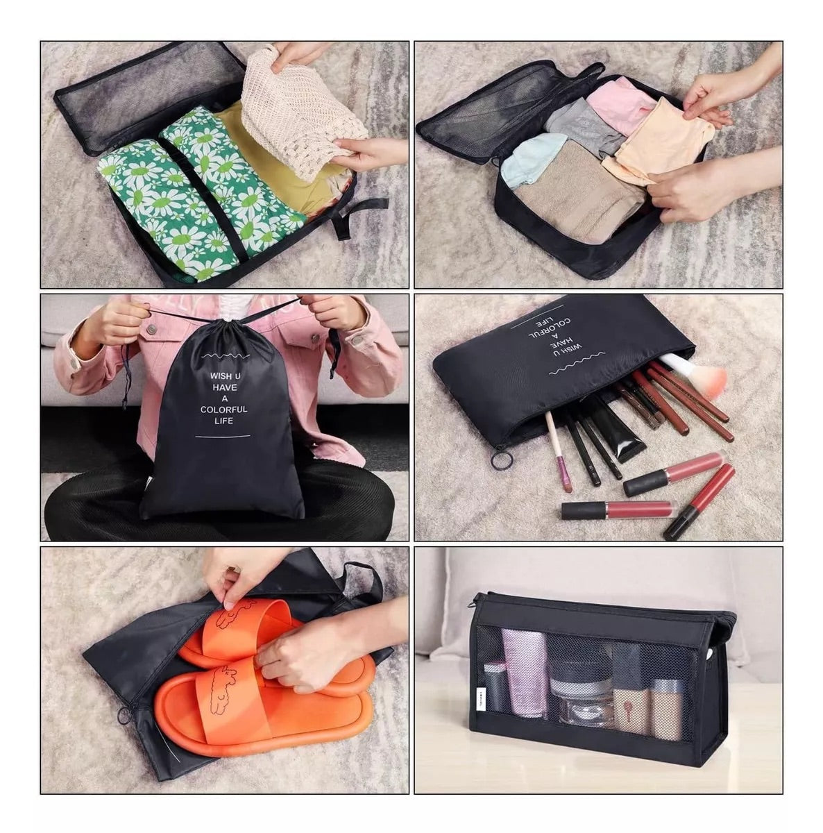 Organizador Kit Viajero 7 Unidades Negro