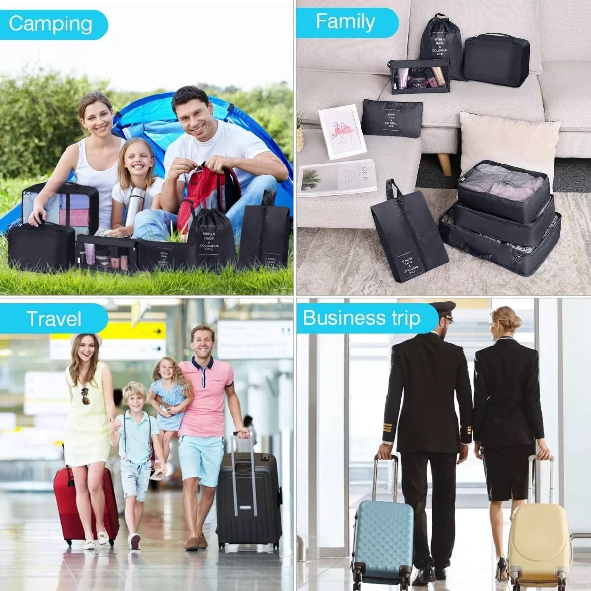 Organizador Kit Viajero 7 Unidades Negro